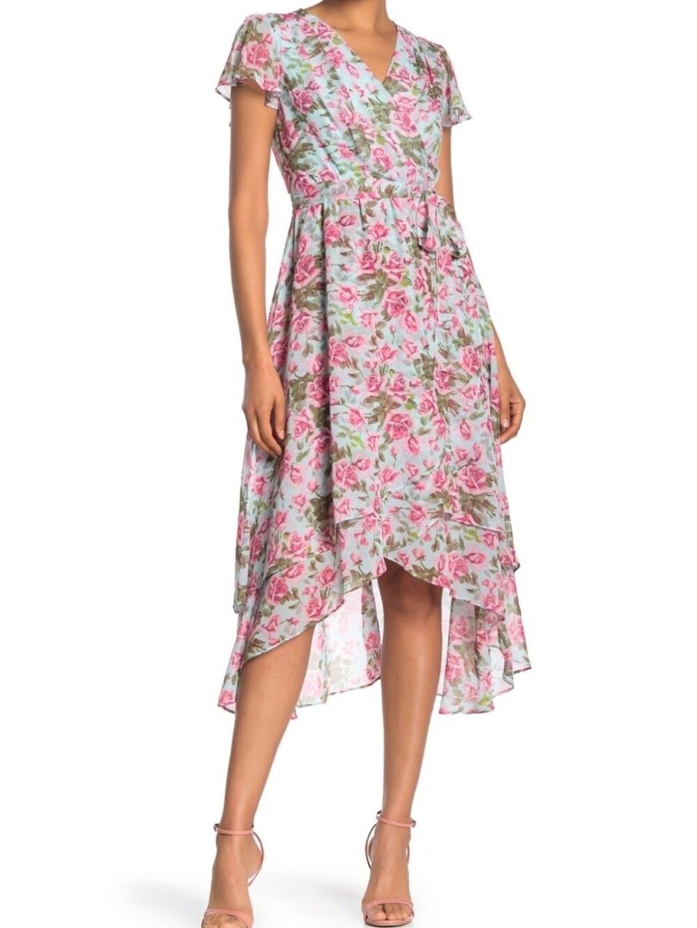 NWT Betsey Johnson Size 8 Fair Aqua Floral Rose High Low Midi Dress